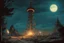 Placeholder: night, radio tower, apocalyptic background, comic book,