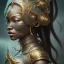 Placeholder: Sango fantasy, fantasy magic, intricate, sharp focus, illustration, highly detailed, digital painting, concept art, matte, art germ and Paul Lewin and Kehinde Wiley, masterpiece Indonesian lady head bronze tiger Asian African girl nice breast Hawaiian hair turquoise silver waves