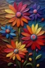 Placeholder: 3d embossed oil painting of colorful flowers, flowers in the background, vivid colors,