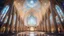 Placeholder: futuristic fantastic symmetrical cathedral interior view, year 2160, night, beautiful, colorful, totally symmetrical design, style Shigeru Ban, innovative architecture, award-winning photograph, awesome, serene, inspiring, spiritual, impressive, cinematic lighting, epic composition, photorealism, very high detail, Unreal Engine, Octane render, HDR