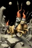 Placeholder: gnomes riding cats with lances in the style of Escher and Giger