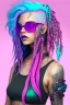 Placeholder: mermaid cyberpunk some fish scales on face pink hair dreadlock sunglasses gem in front