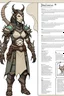 Placeholder: a female dragonborn inventor OC reference sheet, lightly armored