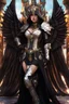 Placeholder: Fullbody of Steampunk armor, burka,beautiful angel wings, angry,malicious, goddess, warrior girl, crystal, broken glass, jewelry, ornements, half opened mouth, starcraft, magical orbe, cat eyes,white face,scifi, technology, photography