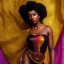 Placeholder: full body shot, masterpiece, best quality, black skinned, adult woman, golden necklace, sparkling eyes, fluorescent skin, colorful makeup, afro, highly detailed body, afrofuturism, scifi, sun light, 4K, RAW, depth of field, high contrast, realistic details, 24mm