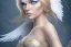 Placeholder: beautiful woman, blue eyes, blond hair, white wings, white and gold dress