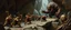 Placeholder: master oil painting by Rembrandt, realistic rendering wild battle on underground bridge, dwarves wielding pickaxes, orcs and mountain trolls, huge mutant bugbear, bridge is kinda collapsing