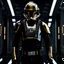 Placeholder: star wars bald male corellian pilot wearing gunmetal grey and black First Order TIE pilot armored special forces flightsuit and helmet with gold trim inside the jedi temple, centered head and shoulders portrait, hyperdetailed, dynamic lighting, hyperdetailed background, 8k resolution, volumetric lighting, light skin, fully symmetric details