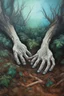 Placeholder: Hands are planted in the ground like trees Busch painting style