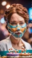 Placeholder: portrait of cute woman muzzled like a dog, baker of the highest advanced art cake sculpture during a casino game show, bokeh like f/0.8, tilt-shift lens 8k, high detail, smooth render, down-light, unreal engine, prize winning