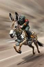 Placeholder: mexican general Hitler on fast cheetah dog donkey, airbrush and pen outline, motion blurred background