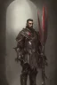 Placeholder: a man modern in military science fiction armor, the armor must be made of spiritual fabric, black and red. a fabric similar to that worn by men of the witch church of the past.