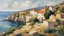 Placeholder: Style Cézanne, calm beauty, sunlight, French farmhouse on the coast, cliffs, peaceful, beautiful composition, exquisite detail