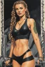 Placeholder: a Celtic girl with braids in a dark tight sport outfit, she does gym, panting [Original and final cover art and five interior illustrations by underground comix artist, Spain Rodriguez, from the German edition of Charles Bukowski’s book, Women, circa 1980’s.]