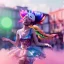 Placeholder: Ultra Realistic photo, medium shot view, drunken sweet dancer Japanese woman, carnival scene, monster hair, steampunk style. Red hair, confeti, smile, happy, festival, ovnis, gradient color fog. highly detailed, concept art, unreal engine 5, ray tracing, RTX, lumen lighting, ultra detail, volumetric lighting, 3d, finely drawn, high definition, high resolution.