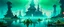 Placeholder: Vast flooded alien city with frog humanoids rising from glowing water, algae-covered ruins, bioluminescent fog, ancient machinery half submerged, wet reflective surfaces, melancholy sci-fi fantasy poster, airbrushed style, deep blue and green tones