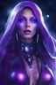 Placeholder: VERY BEAUTIFUL WOMAN FROM THE PLANET SATURN, WITH CYBER CLOTHING ON HER BODY, LONG PURPLE HAIR WITH A PURPLE AURA ON HER BODY