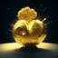 Placeholder: exploding nature from a golden robot with a disco ball