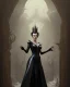 Placeholder: old evil queen in black leather gown, femme fatale, volouptous, busty, cleavage, angry, emperious, 8k resolution concept art portrait by Greg Rutkowski,