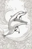 Placeholder: Portrait of a playful dolphin in the ocean, leaping and full of joy, coloring page for adults, contour, vector, clean line art, white background, detailed, black and white, in the style of kalamkari design