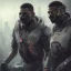 Placeholder: lionel messi perfect face and kylian mbappe perfect face and portrait post-apocalypse perfect cyborgs in a cyberpunk city, sci-fi fantasy style, 8k,dark