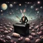 Placeholder: dark colours bugs bunny being a composer piano violin and is surrounded by swarm pig pig swinewasp swine pigpen pigsty on an diffrent planet cosmos lovecraft