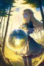 Placeholder: Anime, blonde girl in medieval clothing in large field in the middle of the forest with a small globe of light next to her, HD, extreme detail