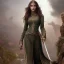 Placeholder: fantasy setting, insanely detailed, dark-skinned woman, indian, warrior, green curl of hair, trousers