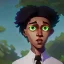 Placeholder: Tala is a black boy with white curly hair neon eyes with a bow