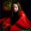 Placeholder: Devon aoki, grunge, in a red blanket, autochrome, baroque, studio