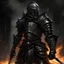 Placeholder: make a painting of a knight in black fire armor in the style of dark fantasy comics