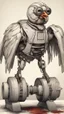Placeholder: a chicken robot as a halloween horror movie, high detail