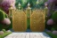 Placeholder: intricate ornate gate, garden, path, flowers, fine detail, high quality, Art Deco, mystical,