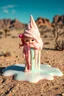 Placeholder: Time melting like bubble gum ice cream, dolls dripping, surreal desert landscape