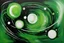 Placeholder: Green, white, and black abstract painting, with one planet, sci-fi, in impressionism painting