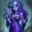 Placeholder: Cassavara - The Goddess of Change, Luck and Fortune, Patron of Halflings and Gnomes Lady Luck, purple dress, blue hair