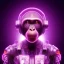 Placeholder: A beautiful portrait of a cyborg monkey purple neon color scheme, high key lighting, volumetric light high details psychedelic background