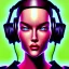 Placeholder: close-up of a female face with headphones in retro colors, synthwave style, 2d, digital, vector art