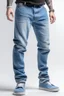 Placeholder: Man's large baggy fit light blue jeans