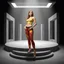 Placeholder: picture of lady with a top and cifi pants stye design posing in a 3d recursive structures stage