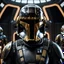 Placeholder: star wars bald male corellian pilot wearing dark gunmetal grey and black First Order special forces TIE pilot armored flightsuit and helmet with gold trim inside the jedi temple, centered head and shoulders portrait, hyperdetailed, dynamic lighting, hyperdetailed background, 8k resolution, volumetric lighting, light skin, fully symmetric details