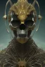 Placeholder: black male African alien, cracks in the head, wicked, Asian eyes, crown, blood, 8k, finely detailed, photo realistic, Boris Vallejo style turquoise skull head gold dragon space alien rain skeleton gold tooth silver helmet silver space suit spaceships