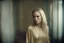 Placeholder: Blond Angelina Jolie, without a face, , hippie girl, gold body in a liminal empty room, old autochrome