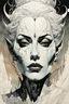 Placeholder: create a highly ethereal, darkly magical surrealist portrait illustration of the mother of vampires, Lamae Bal, with highly detailed and deeply cut facial features, in the chaotic, turbulent, otherworldly landscape of Coldharbour in the comic art style of BILL SIENKIEWICZ and JEAN GIRAUD MOEBIUS, searing lines and forceful strokes, precisely drawn, inked, and darkly colored