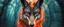 Placeholder: background as motion blurred forest twisted like a zoomed tunnel, blink wolf close up portrait of a plasma racoon fox horse king lama shape shifter flickers like hypnotic fire in geometric shapes like a dna swirl of time and a fearsome planeswalker covered in powerful runes