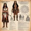 Placeholder: character concept sheet with AD&D statistics and characteristics, [photo from the TV series Sandokan (1976)] Frida Kahlo character as a barbarian queen