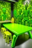 Placeholder: A lime green cybernetic workshop painted by Keith Haring