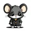 Placeholder: sticker style, cute mouse In a black raincoat, low detail, fewer colors, chibi, very simple,white border, minimalism