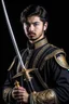 Placeholder: young european black hair adult royal guard swordsman with rapier