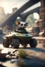 Placeholder: pen outline, gremlin alien badger sheriff drifting with tanks under the bridge rui ,bokeh like f/0.8, tilt-shift lens 8k, high detail, smooth render, down-light, unreal engine, prize winning